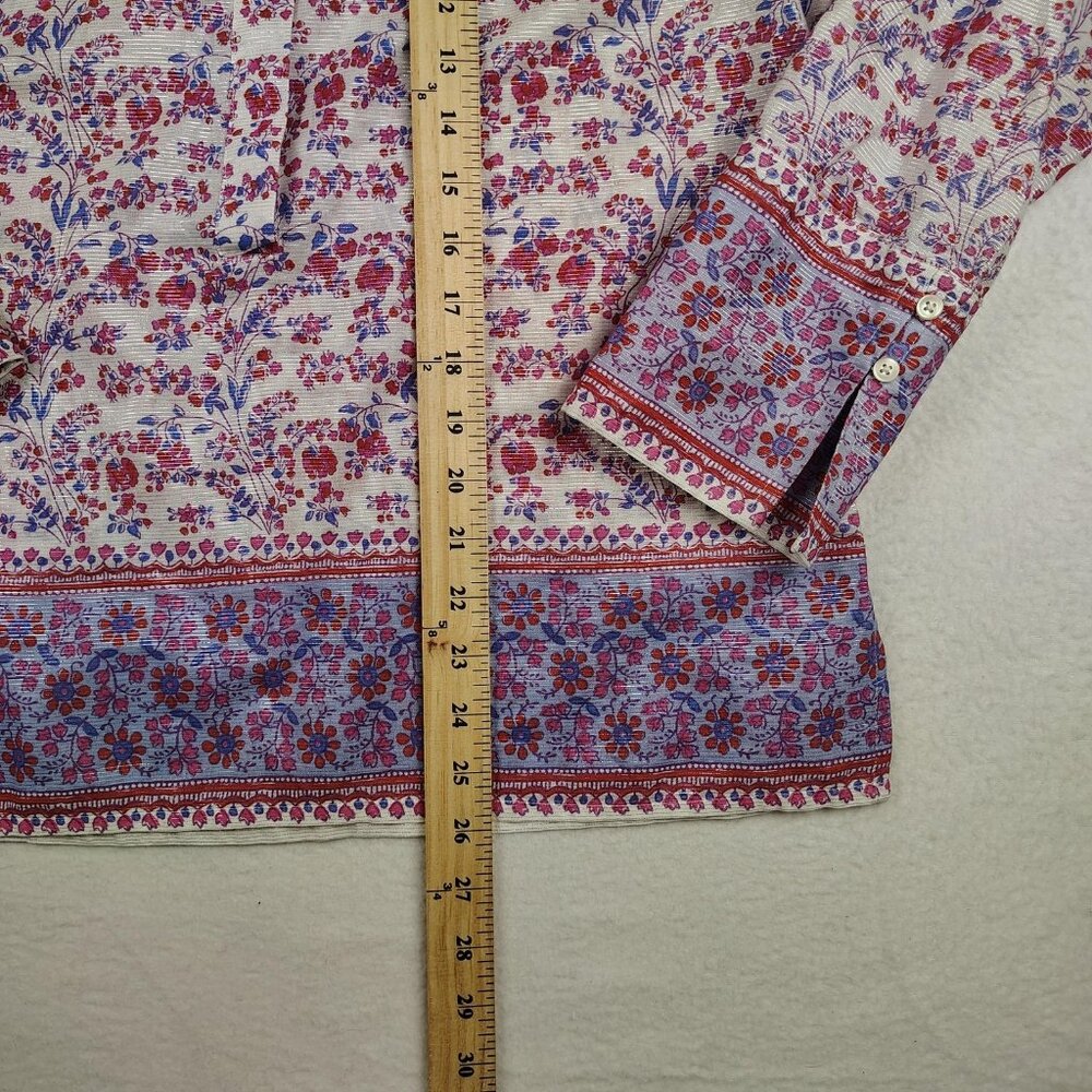 J.Crew Tunic Blouse Womens sz Medium Iris Block Print Floral Boho Top - Picture 6 of 8